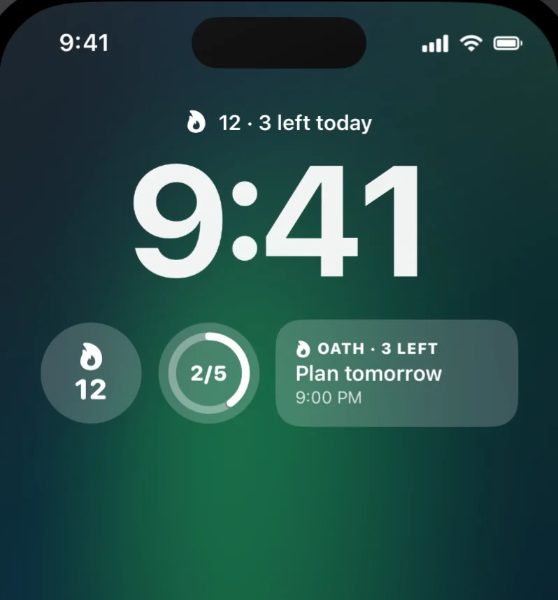Lock Screen widgets: streak, progress ring and the next oath