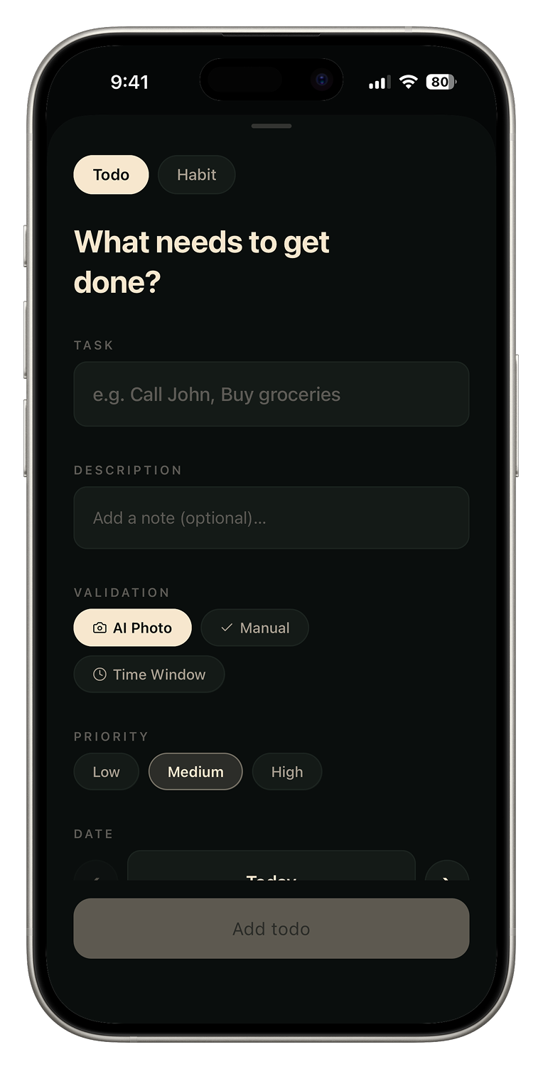 Set your oath — create habits screen
